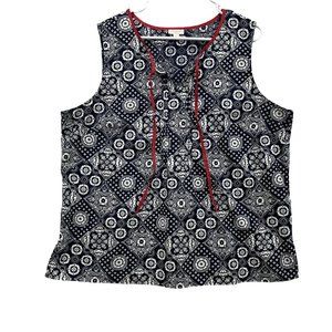 Talbots Women's Sleeveless Top Navy Blue/White Size XL 100% Cotton